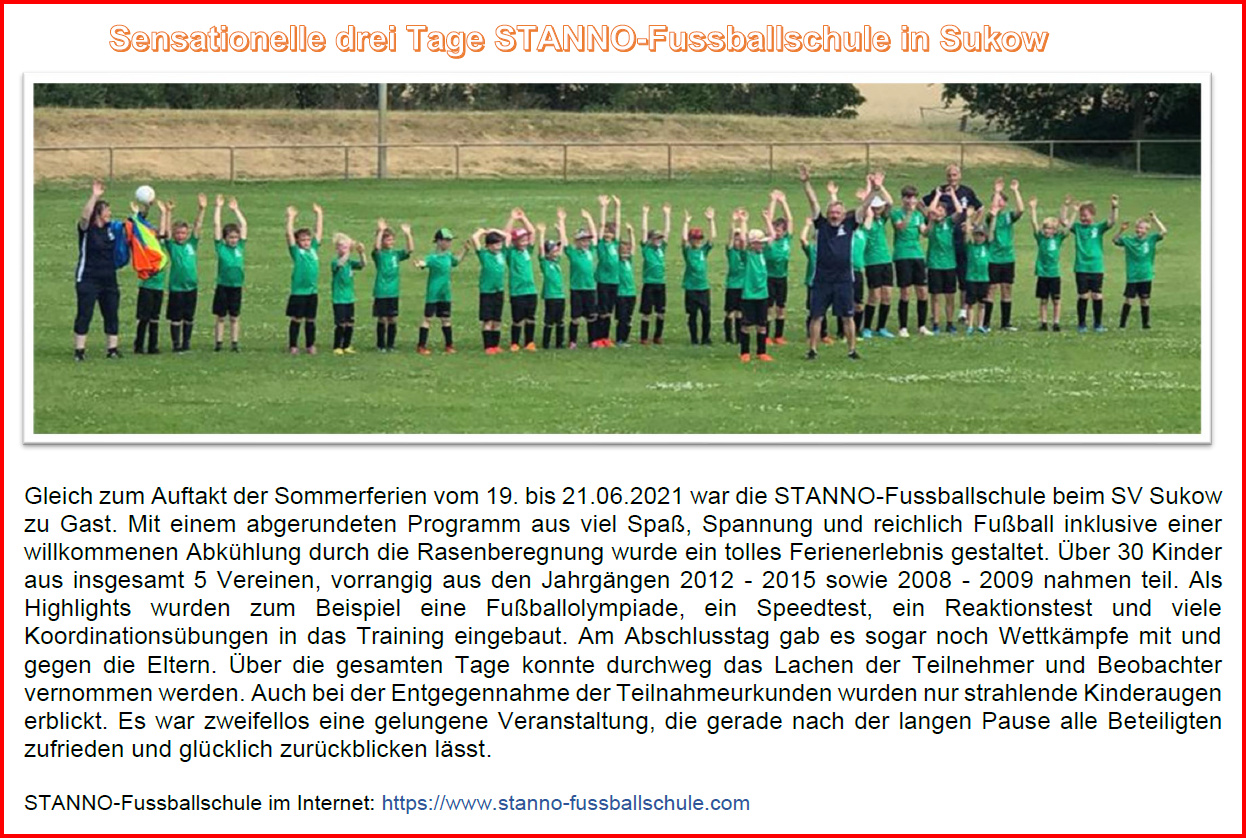 Featured image for “Sensationelle drei Tage STANNO-Fussballschule in Sukow”
