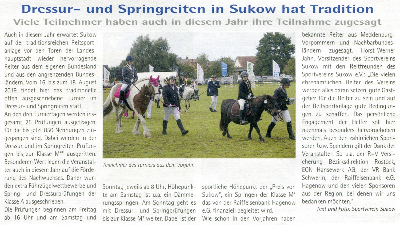 Featured image for “Turnier im Dressur- und Springreiten vom 16.08. bis 18.08.2019 in Sukow”
